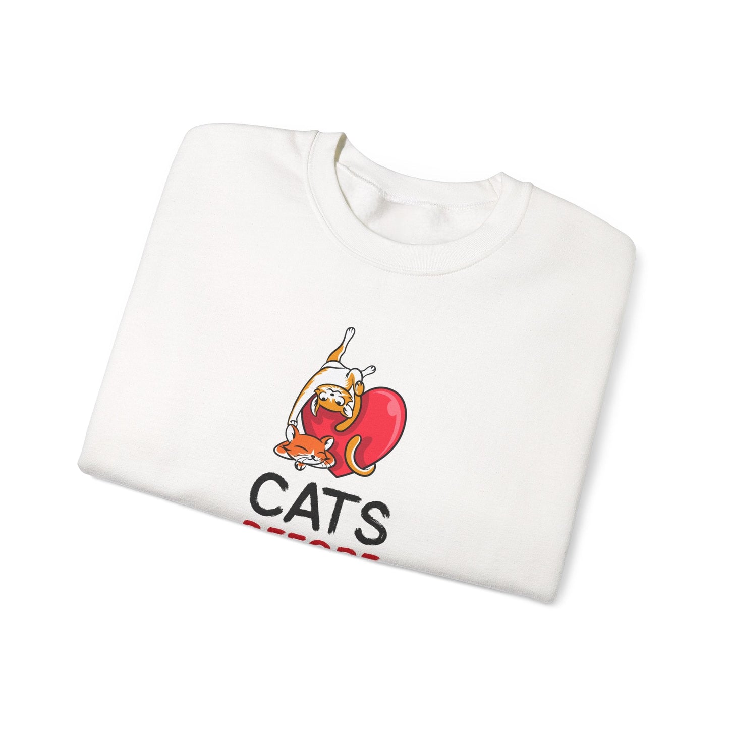 Cat Heart Sweatshirt Unisex Valentines Day 50 50 Cotton Poly Heavy Blend Crewneck Sweatshirt