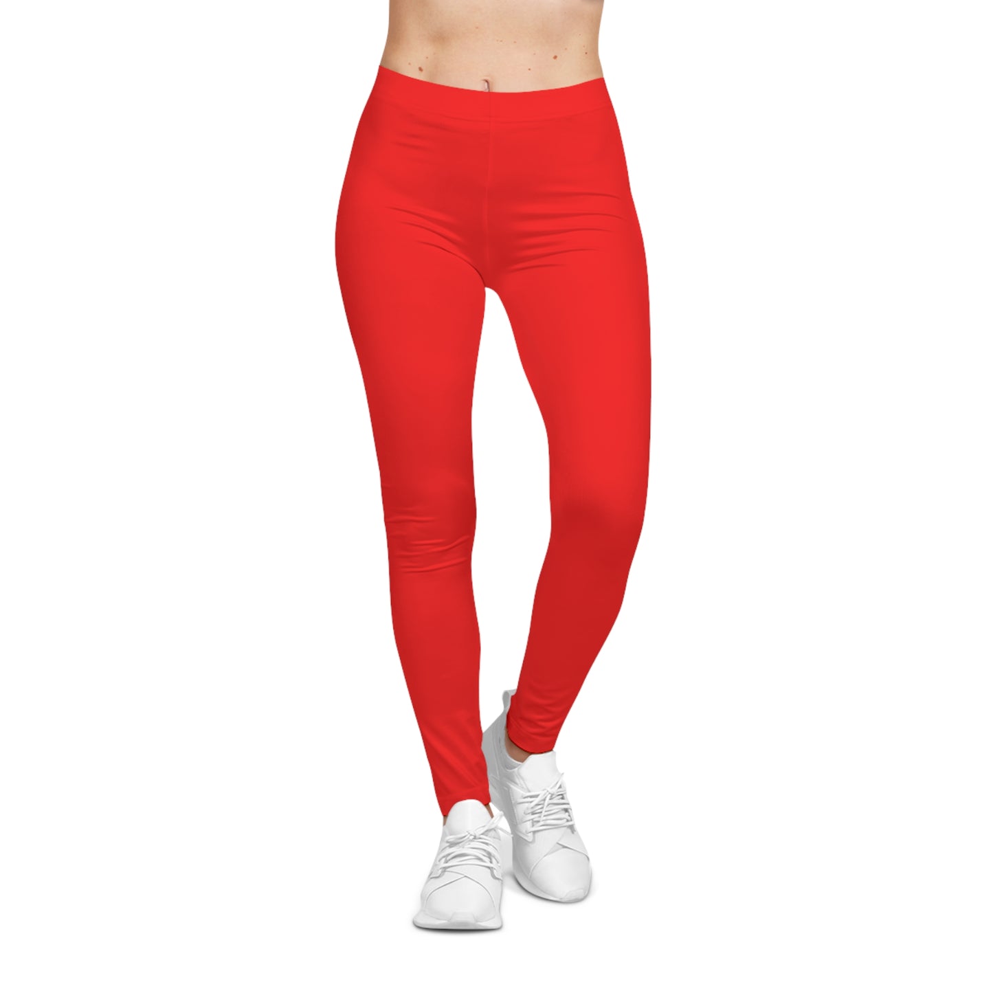 Pure Red Color Women's Poly-Span Casual Leggings XS-2XL