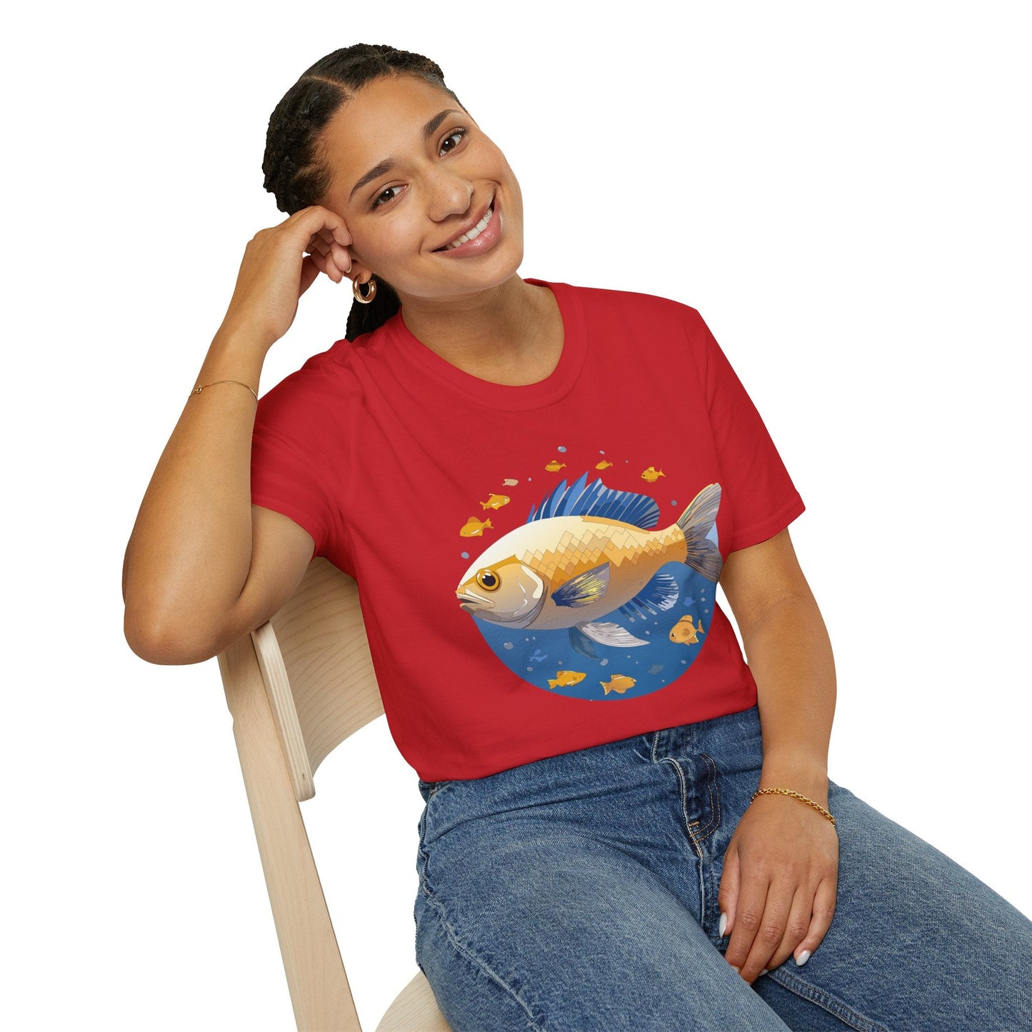 Fish Art Graphic Tee Shirt Unisex Gildan Softstyle 64000 100 Percent Ring Spun Cotton