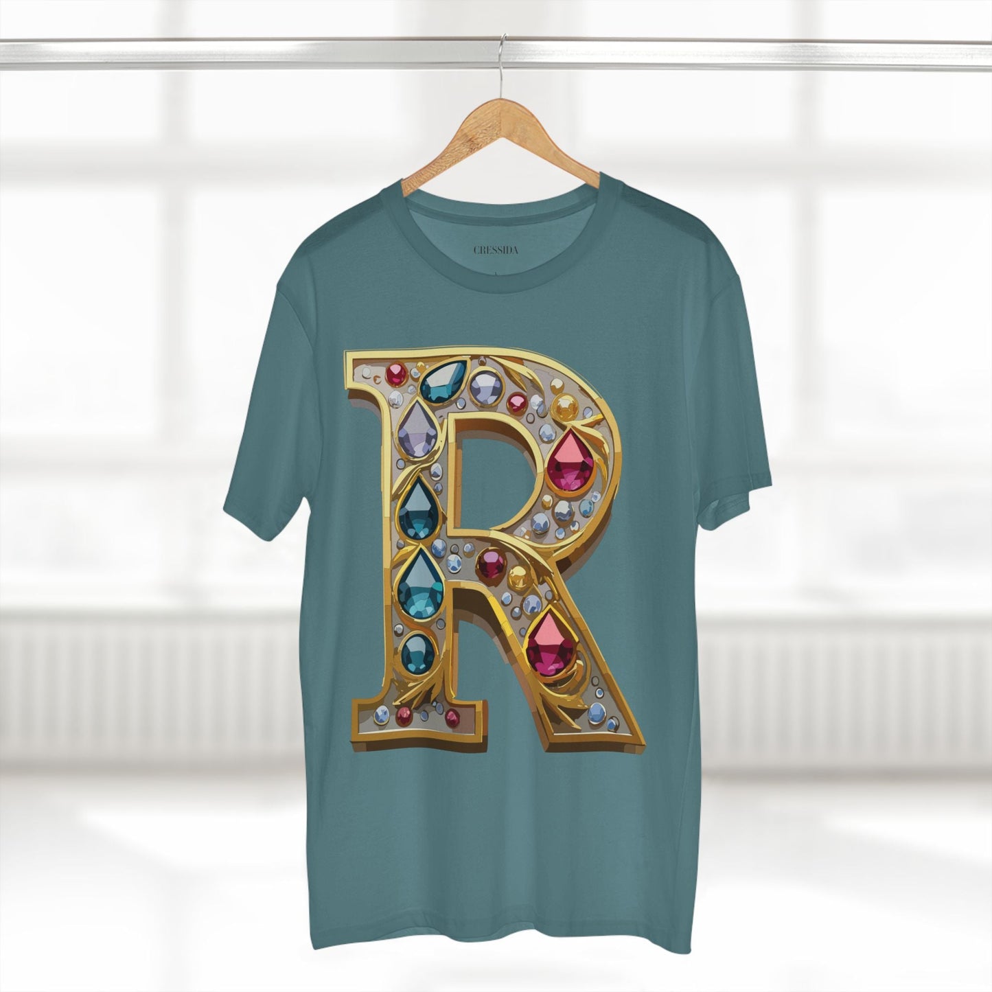 Letter R Graphic Design Tee Unisex 100 Cotton With Antique Gold Letters Artwork T-Shirt