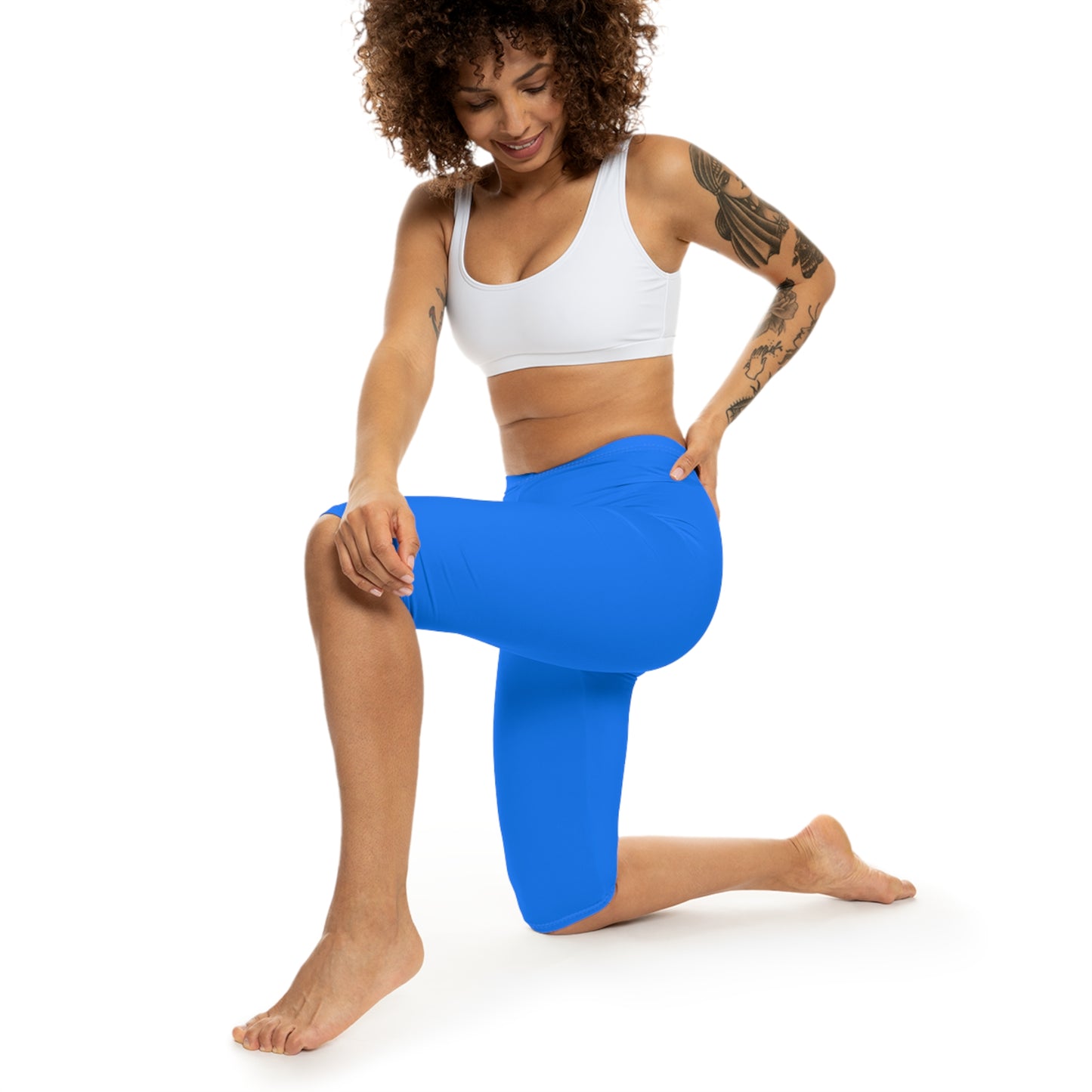 Azure Blue Color Women's Brushed Suede Poly Span Casual Capri Leggings XS-2XL