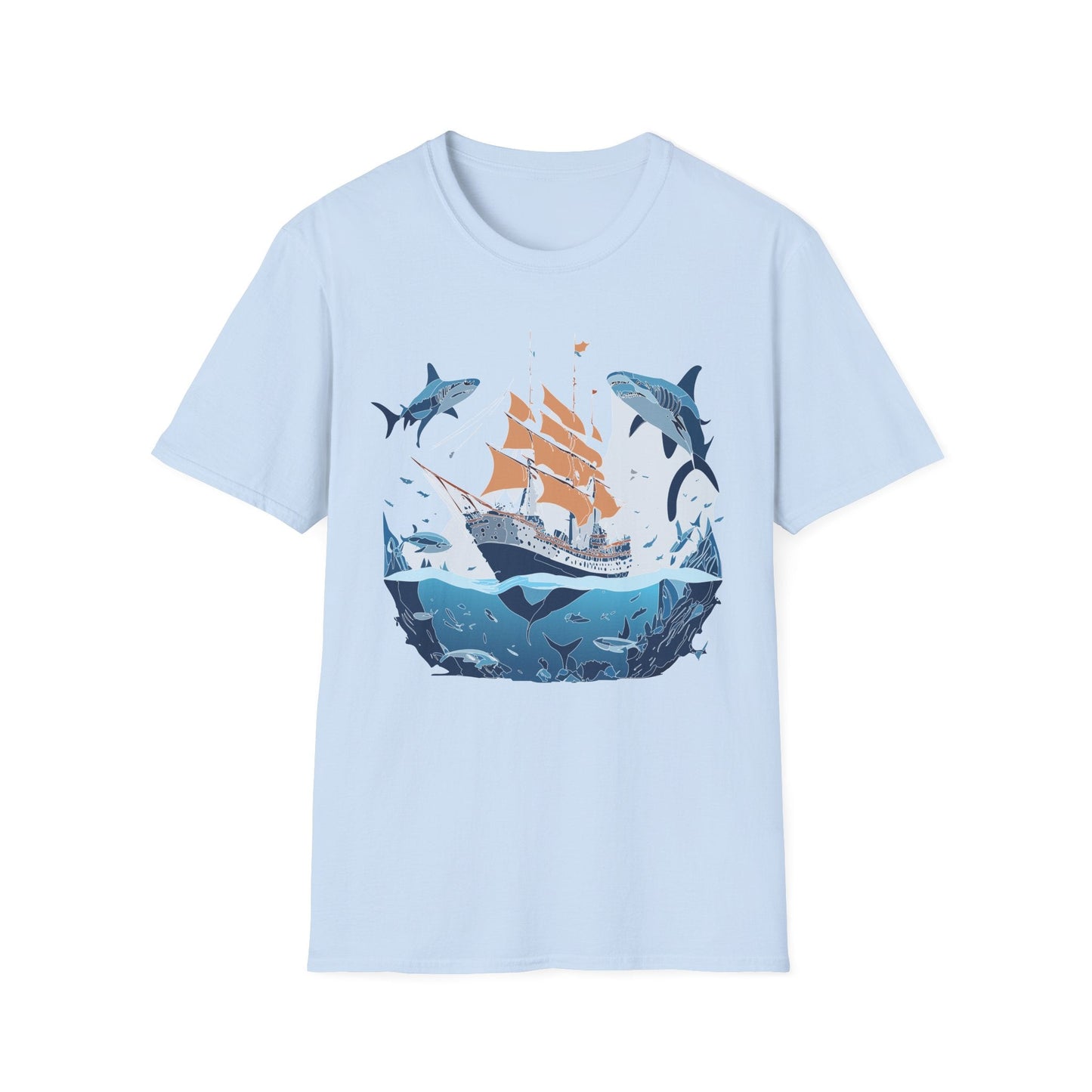 Ocean Tee Shirt Unisex Gildan Softstyle 64000 Ring Spun Cotton Art Print Graphic Ocean Design