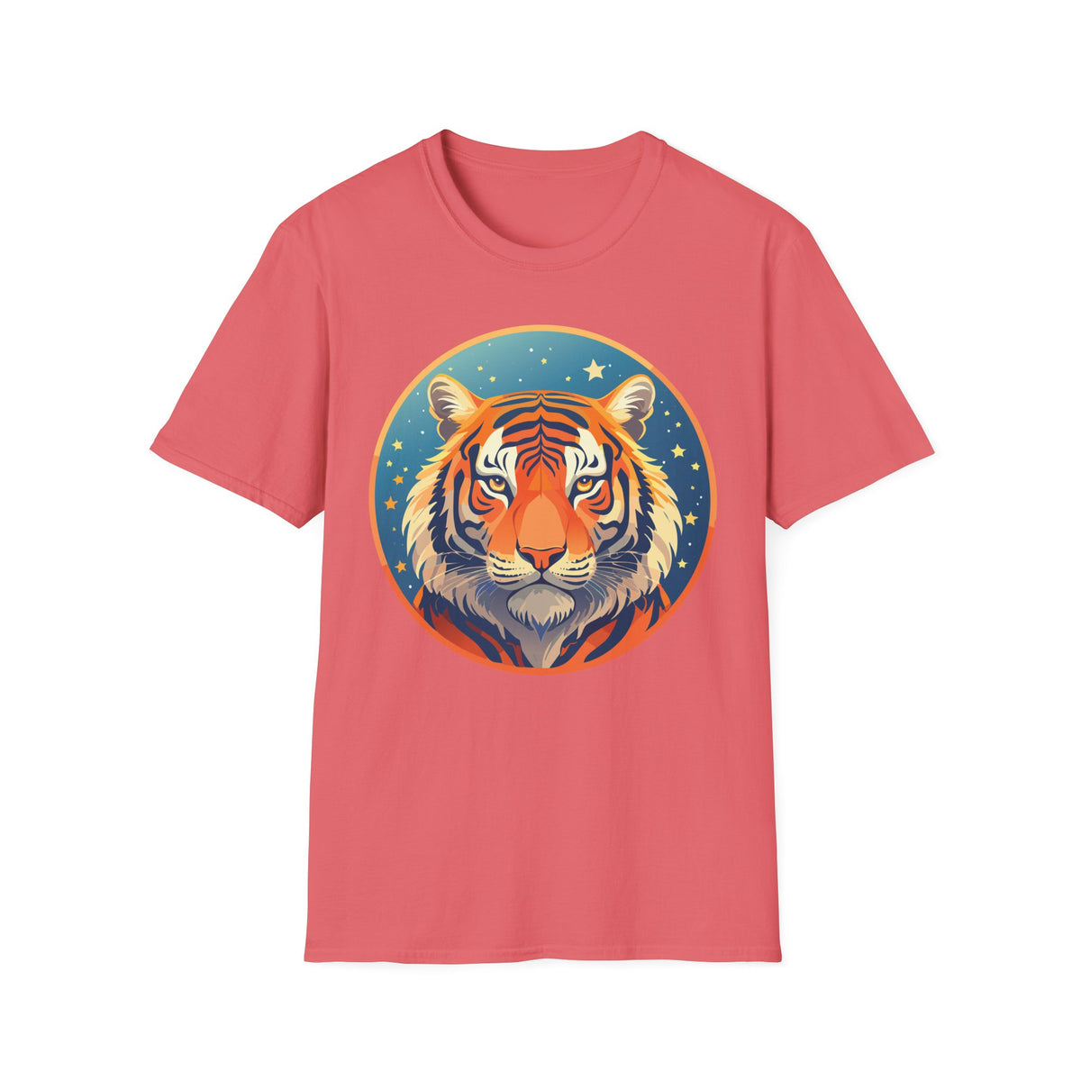 Tiger Head Illustration T-Shirt | Retro Celestial Stars