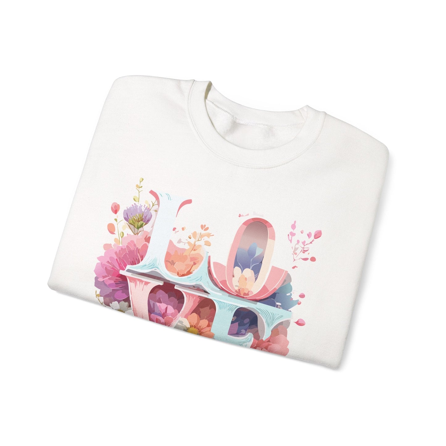 Floral Love Sweatshirt Valentines Day Flower Print Unisex Crewneck Heavy Blend Cotton Polyester
