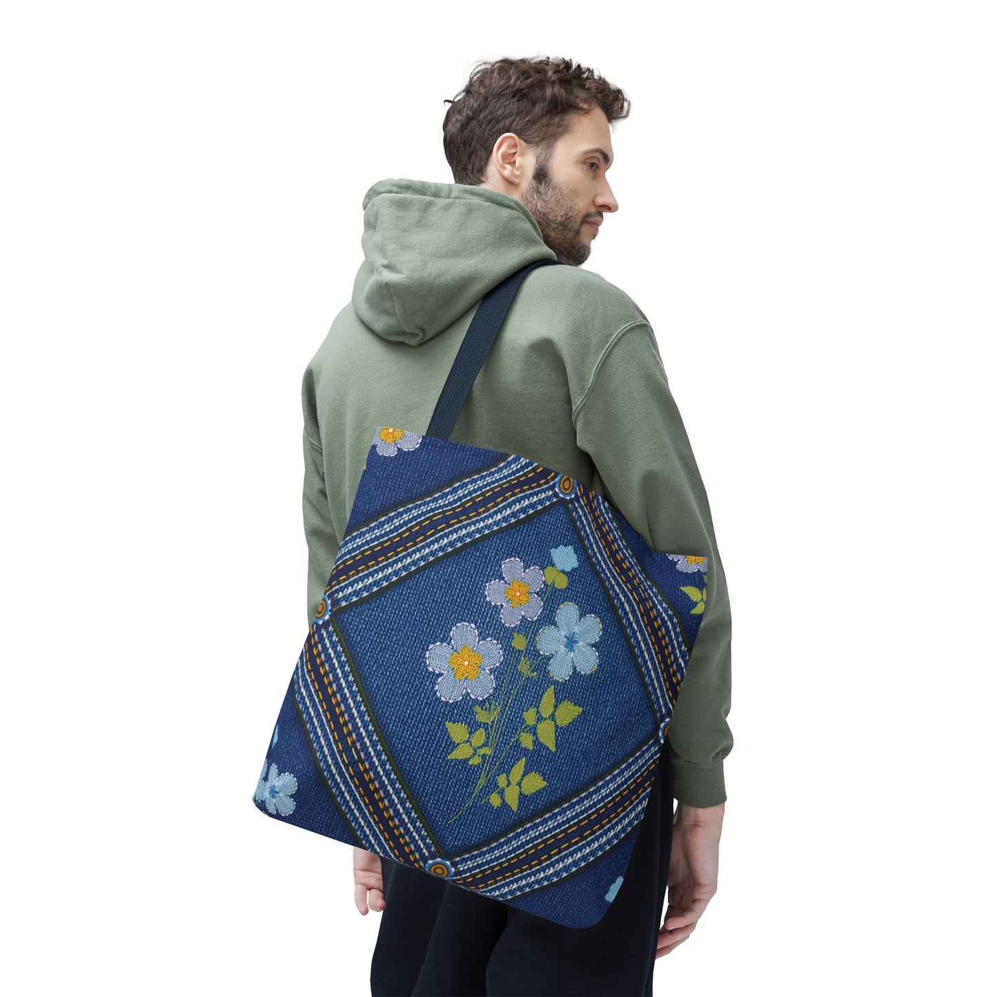 Denim Fabric Imitation Print Unisex Canvas Bag Poly Spun 3 Sizes Tote Bag 126