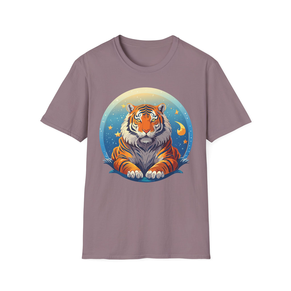 Celestial Tiger Illustration T-Shirt | Night Sky Moon Stars