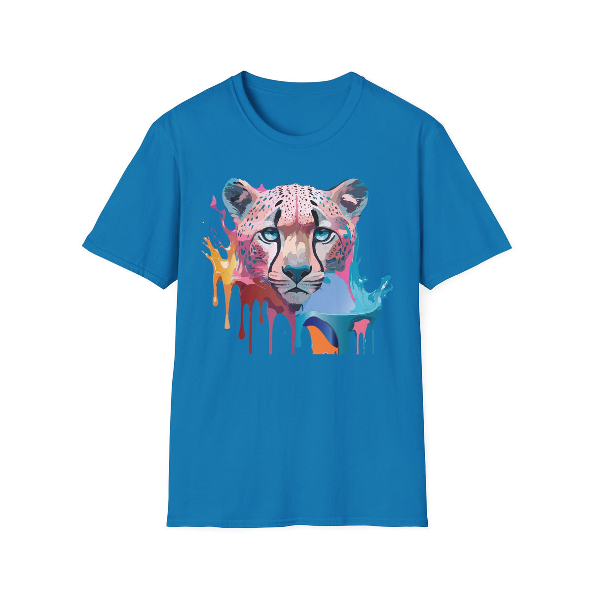 Colorful Cheetah Face T-Shirt | Watercolor Drip Animal Tee