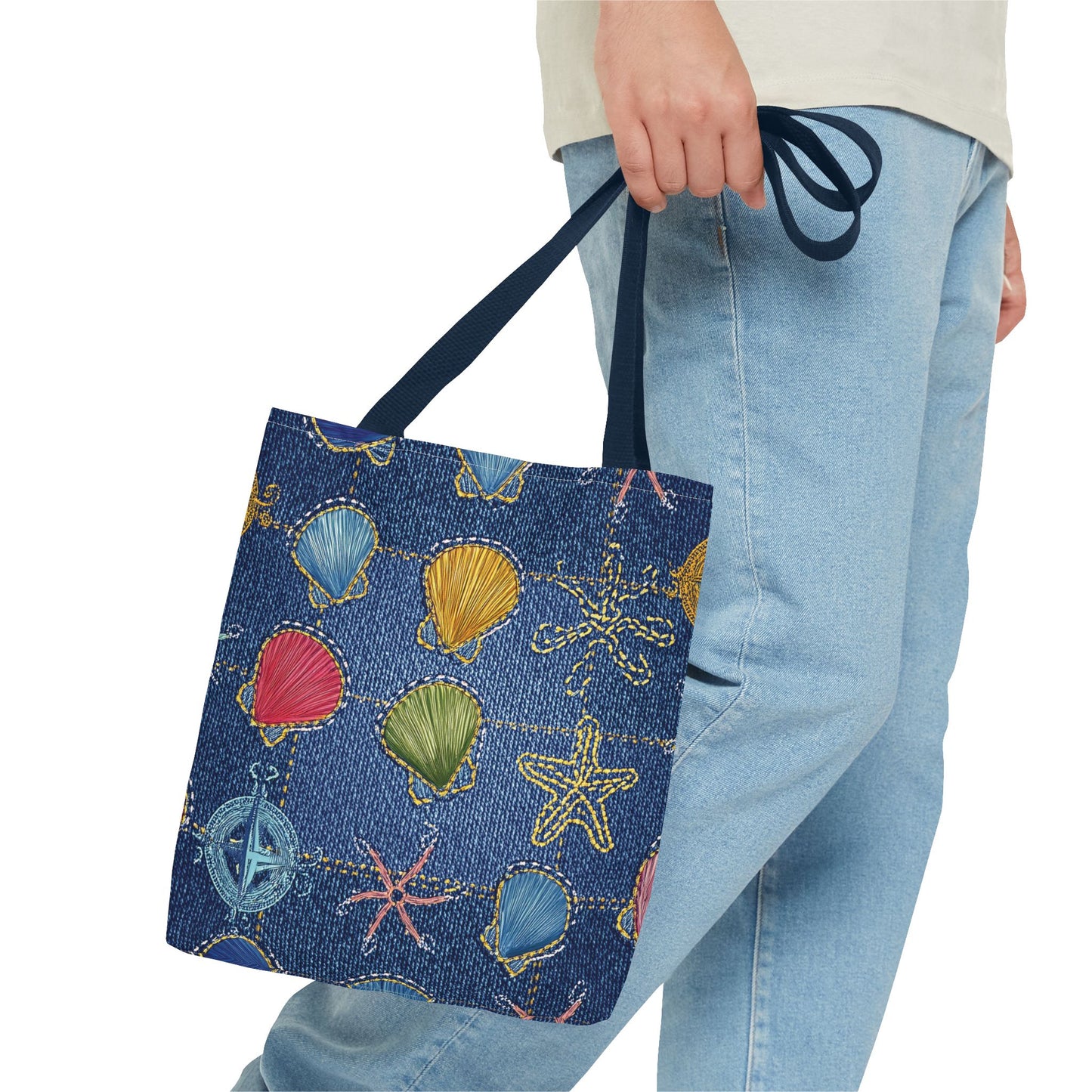 Denim Fabric Imitation Print Unisex Canvas Bag Poly Spun 3 Sizes Tote Bag 182-25