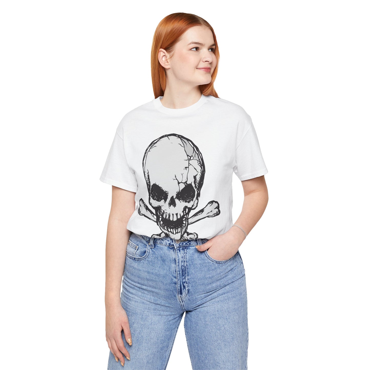 Grey Skull Graphic Design Tee, Skull Shirt, Vintage Tees, Art Design T-Shirt, Vintage Graphic Tee, Art Shirts with Skulls