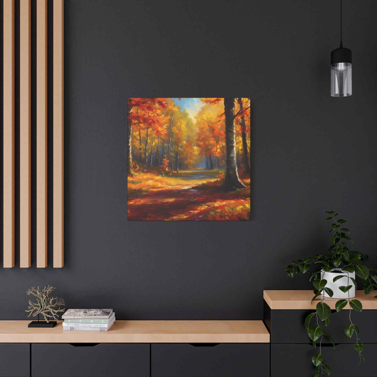 Fall Forest Print Canvas, Oil Paint Print 20x20, 24x24, 30x30, 32x32, 36x36 Art Design Canvas Pine-Wood Inner Frame MC-101