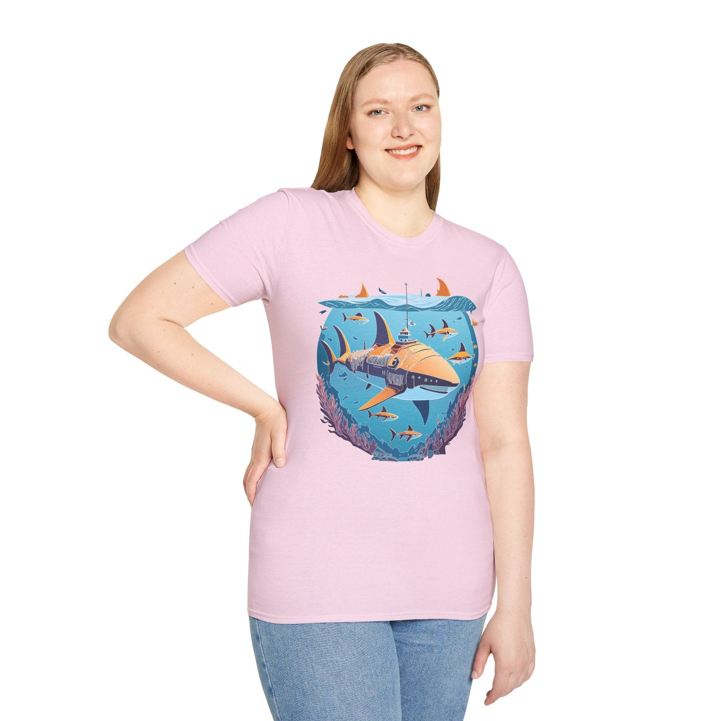 Ocean Tee Shirt Unisex Softstyle Cotton Tee 4.5 Oz Lightweight U Boat Theme Design