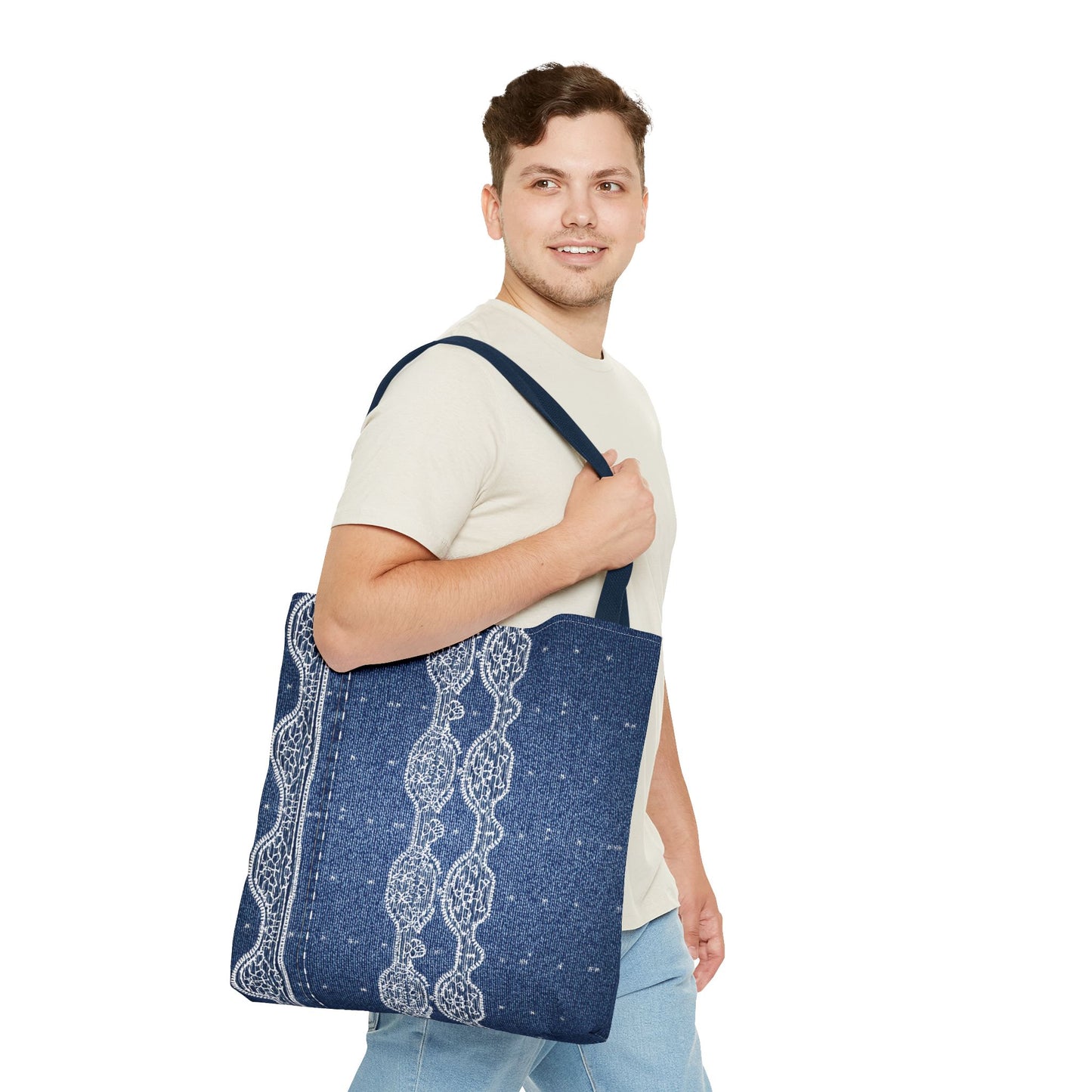 Denim Fabric Imitation Print Unisex Canvas Bag Poly Spun 3 Sizes Tote Bag 106