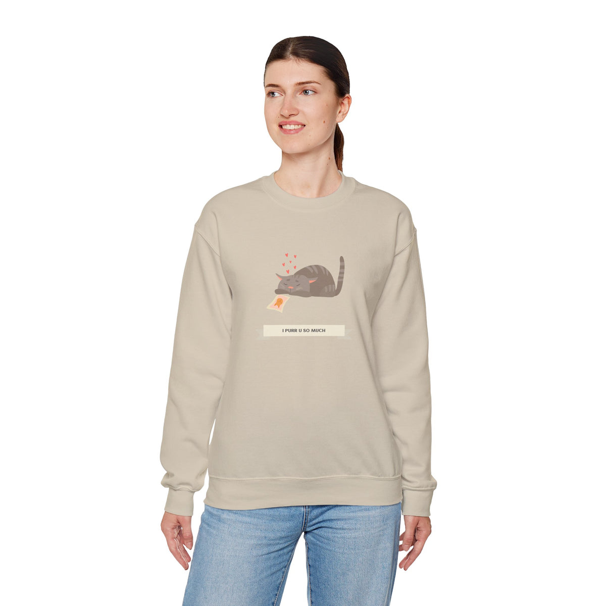 Cat Graphic Valentine's Day Sweatshirt Unisex 50/50 Cotton-Poly Animal Sweatshirt w07