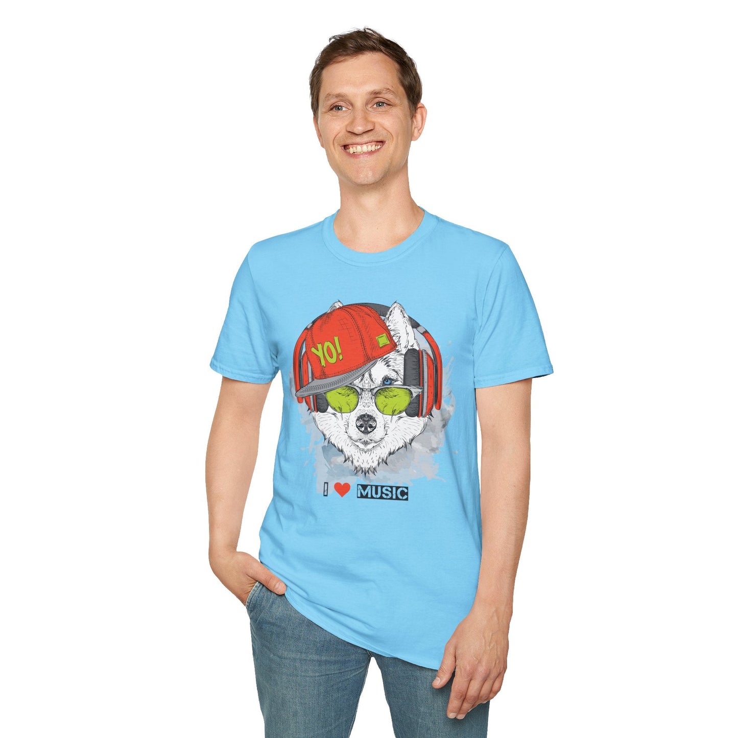 Unisex Music Animals Short Sleeve T Shirt With Headphones For Music Lovers Gildan 64000
