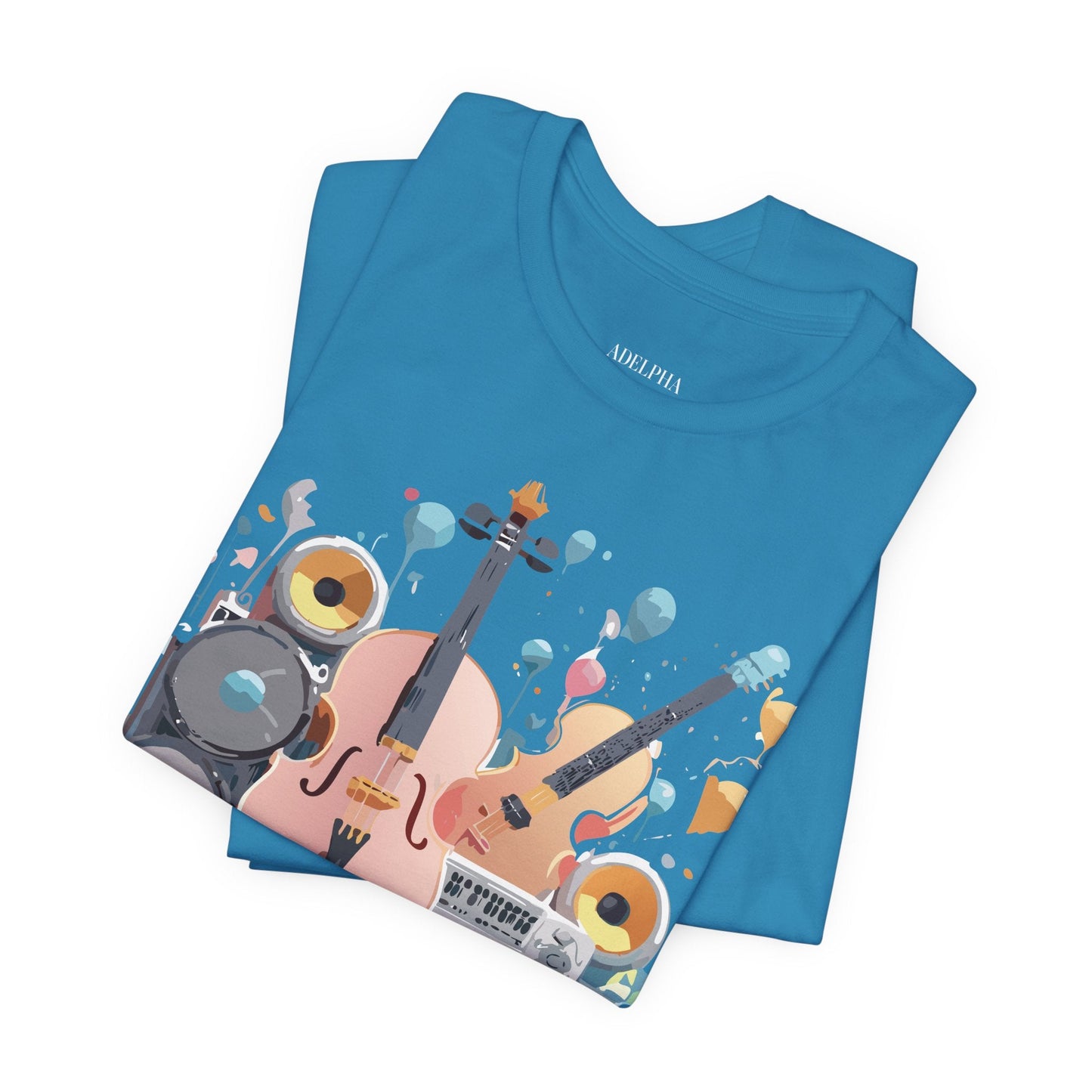 Music Graphic Unisex 100 Cotton Vintage Art with Musical Elements Tee 90