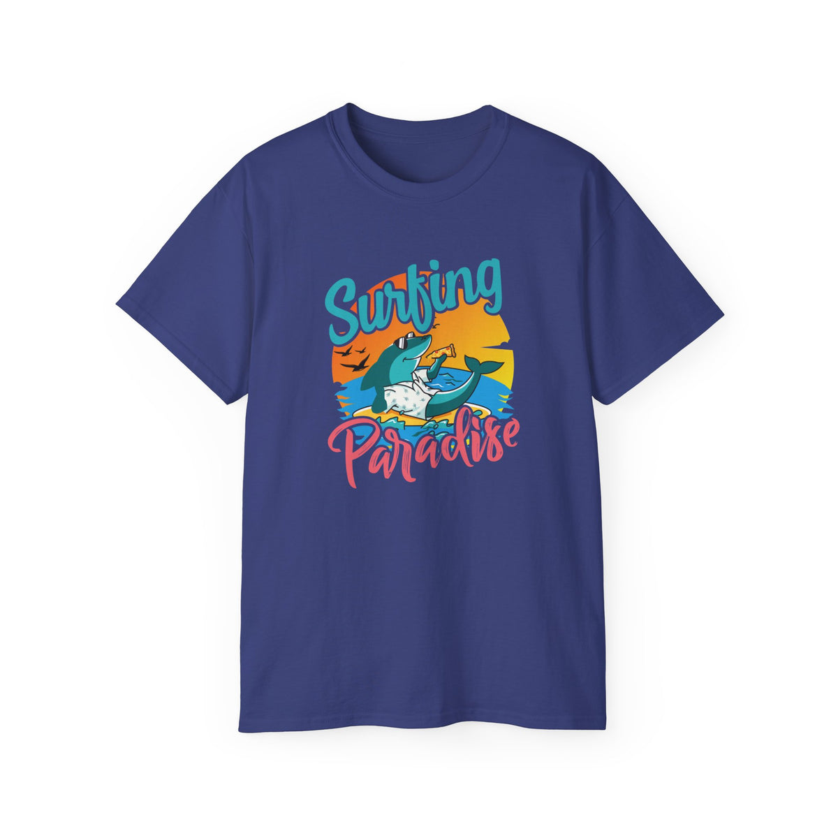 Surfing Paradise T-Shirt | Retro Beach Wave Shark Graphic