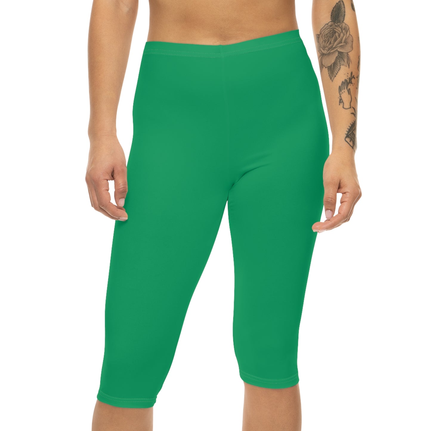 Jungle Green Color Women's Brushed Suede Poly Span Casual Capri Leggings XS-2XL