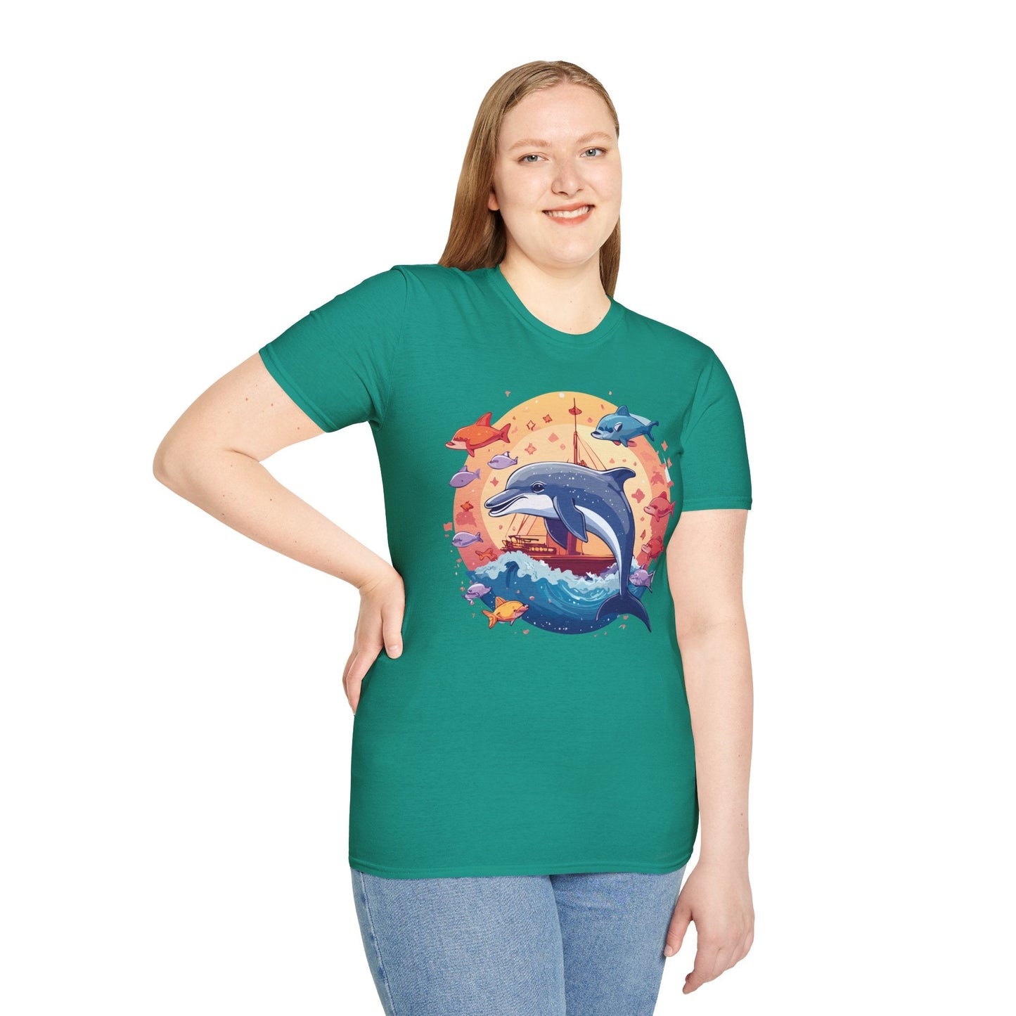 Dolphin Shirt Unisex Softstyle Cotton Tee 100 Percent Ring Spun Lightweight Breathable