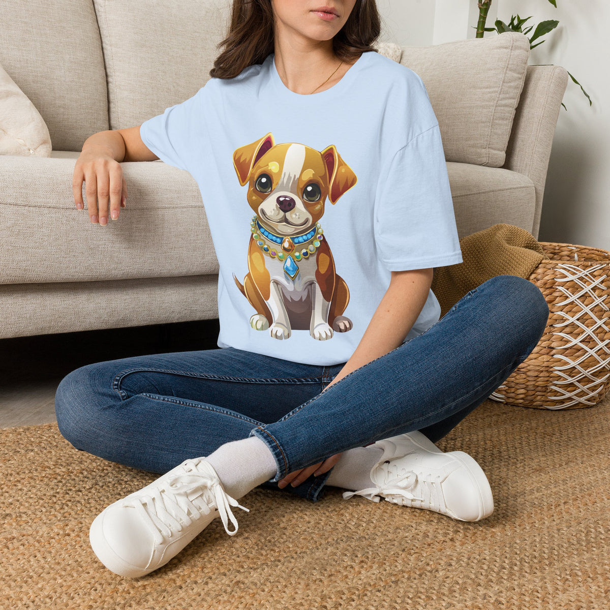 Cute Brown Puppy Illustration T-Shirt | Cartoon Dog Portrait, Pet Lover Tee