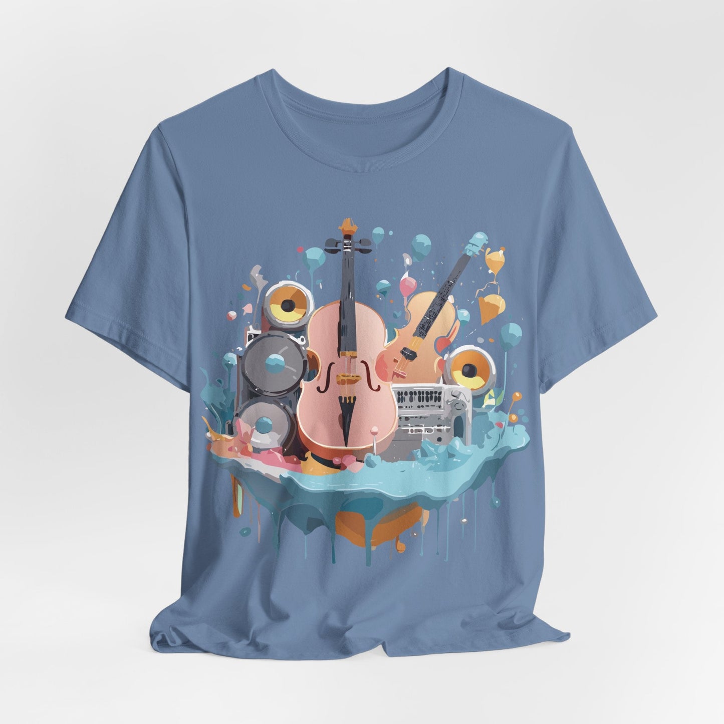 Music Graphic Unisex 100 Cotton Vintage Art with Musical Elements Tee 90