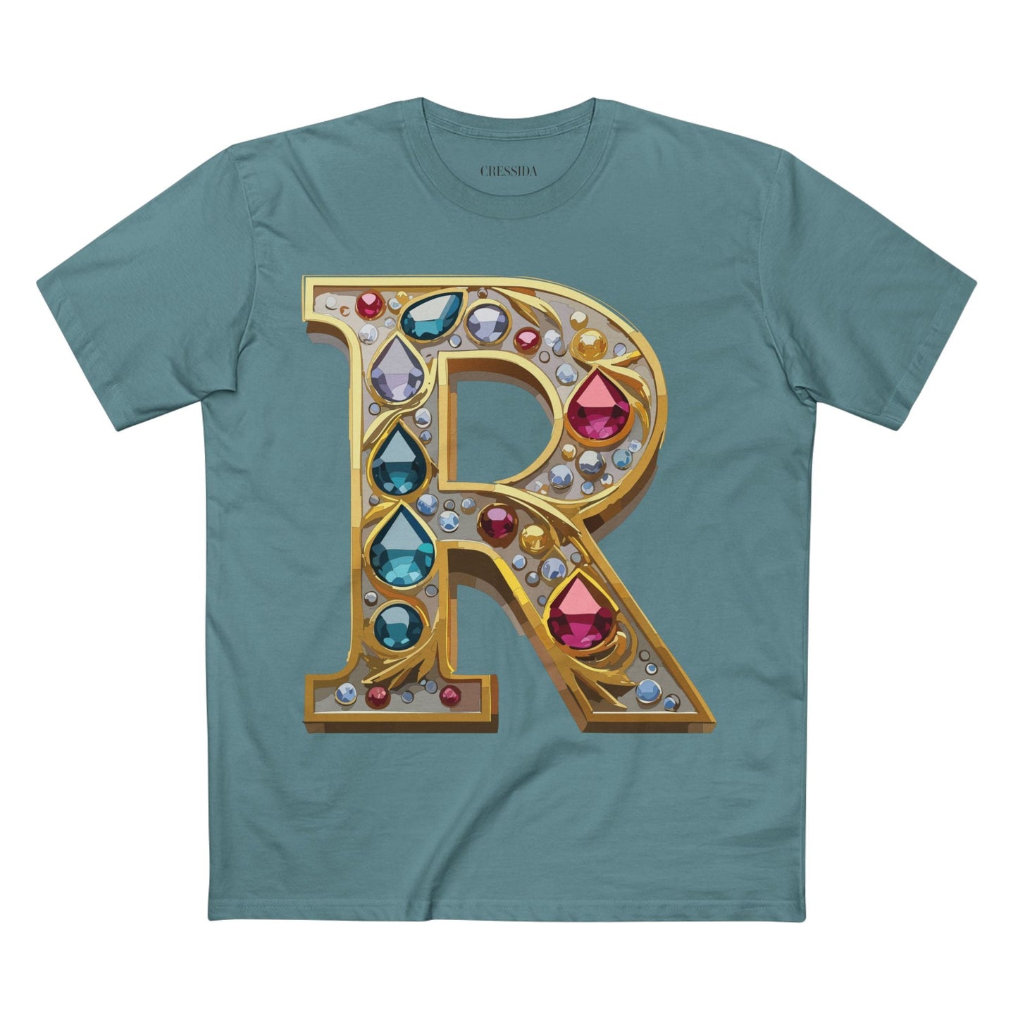 Letter R Graphic Design Tee Unisex 100 Cotton With Antique Gold Letters Artwork T-Shirt