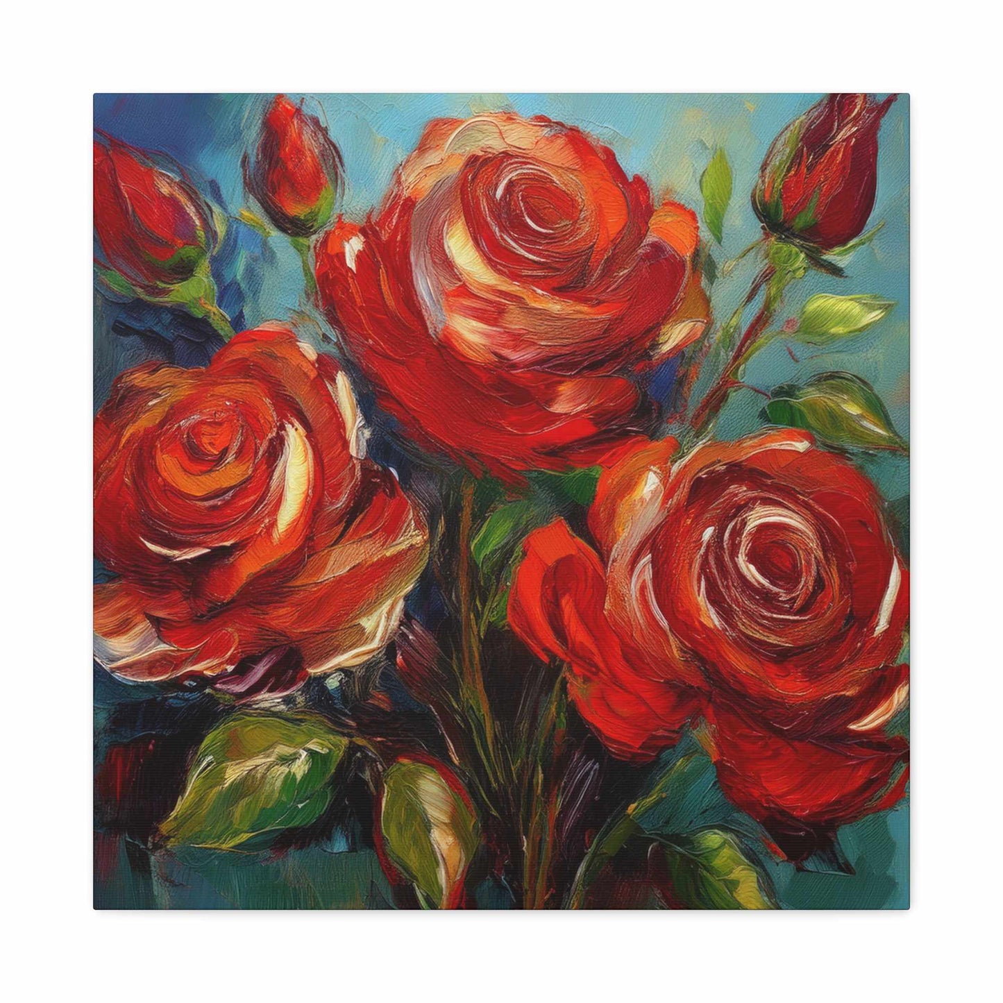 Red Roses Print Canvas, Roses Oil Paint Print 20x20, 24x24, 30x30, 32x32, 36x36, Floral Art Design Print Non-Frame MC-23