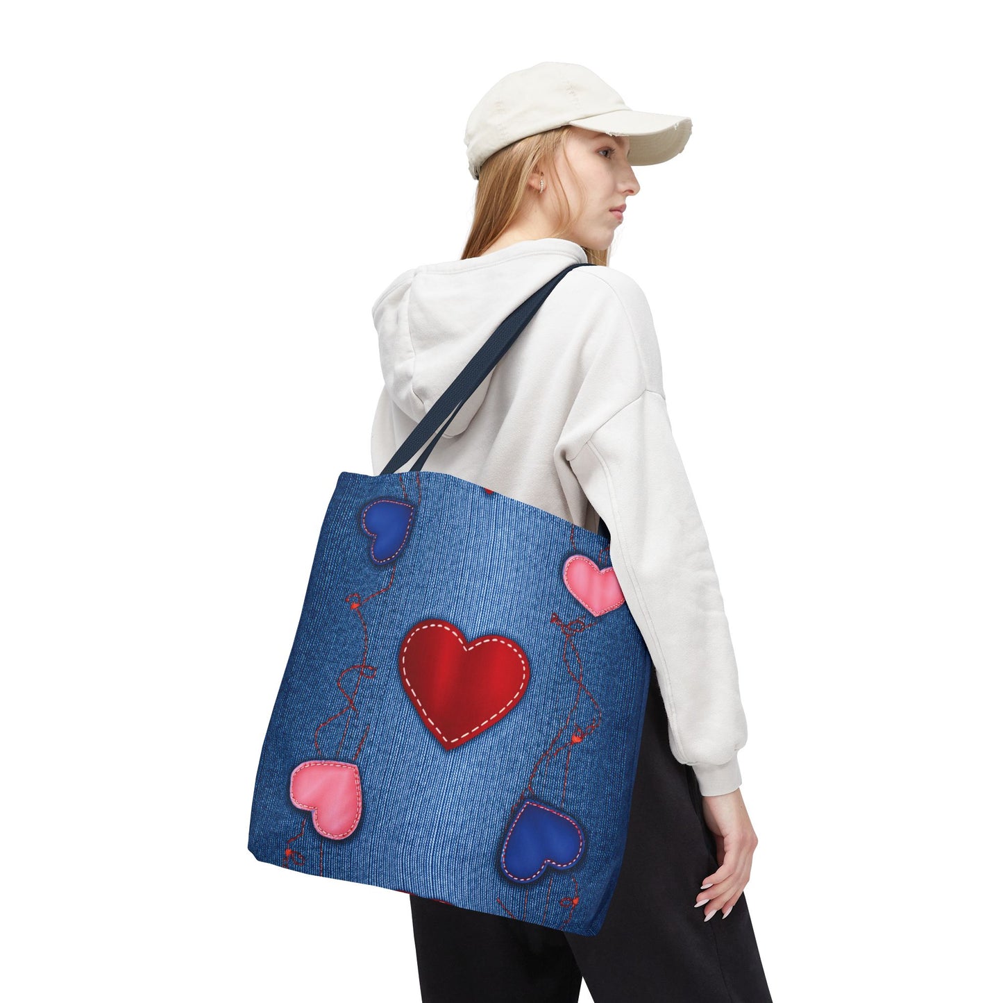 Love Day Graphic Design Denim Fabric Imitation Print Unisex Canvas Bag POLY 3 Sizes Tote Bag 201-23