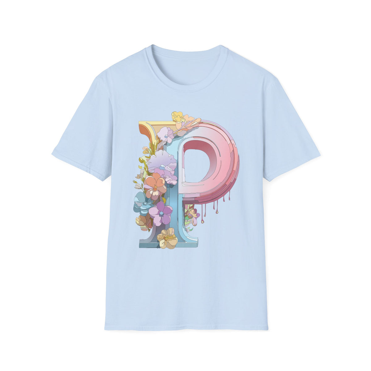 Floral Letter P Monogram T-Shirt | Pink Pastel Initial Tee