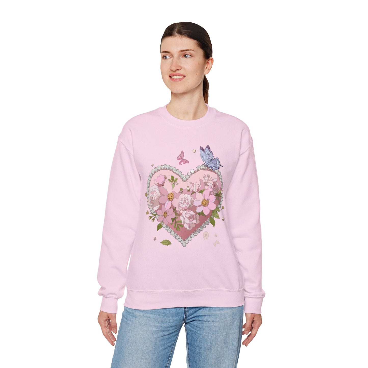 Floral Heart Sweatshirt for Unisex Valentines Day Crewneck Heart Floral Print Gift