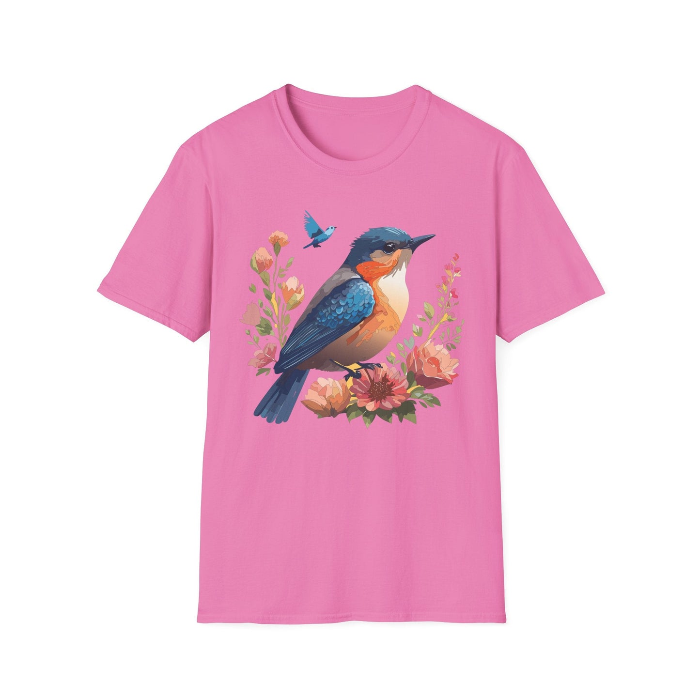 Unisex Floral Bird T Shirt Softstyle 64000 Gildan Ring Spun Cotton Tee Relaxed Fit