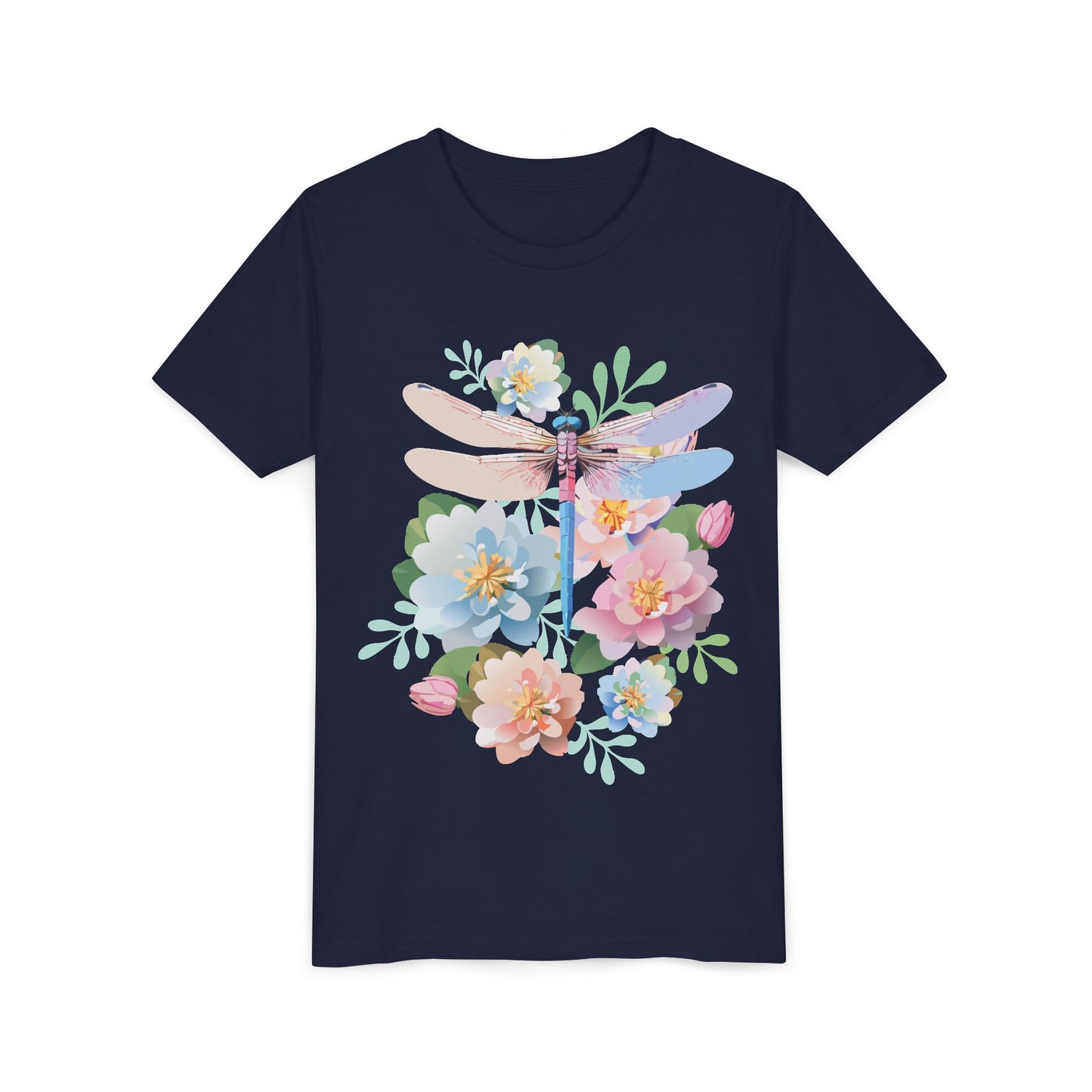 Dragonfly Blossom Youth Tee - Colorful Short Sleeve T-Shirt for Spring Celebrations (9-14)