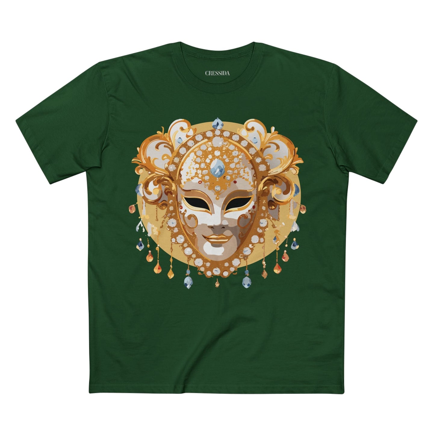 Carnival Mask Graphic T-Shirt Unisex 100 Cotton With Antique Gold Art Design Tee 14