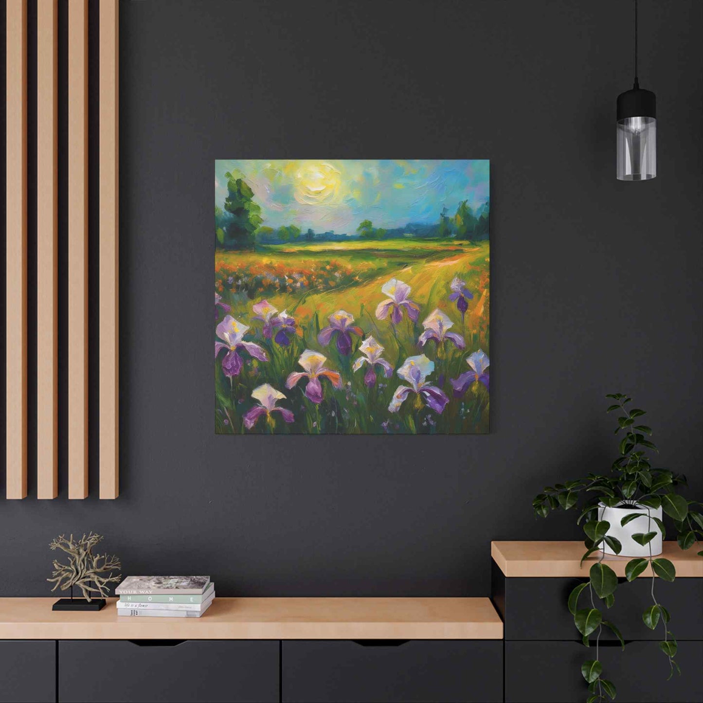Irises Floral Print Canvas, Floral Oil Paint Print 20x20, 24x24, 30x30, 32x32, 36x36 Art Design Pine-Wood Inner Frame MC-180
