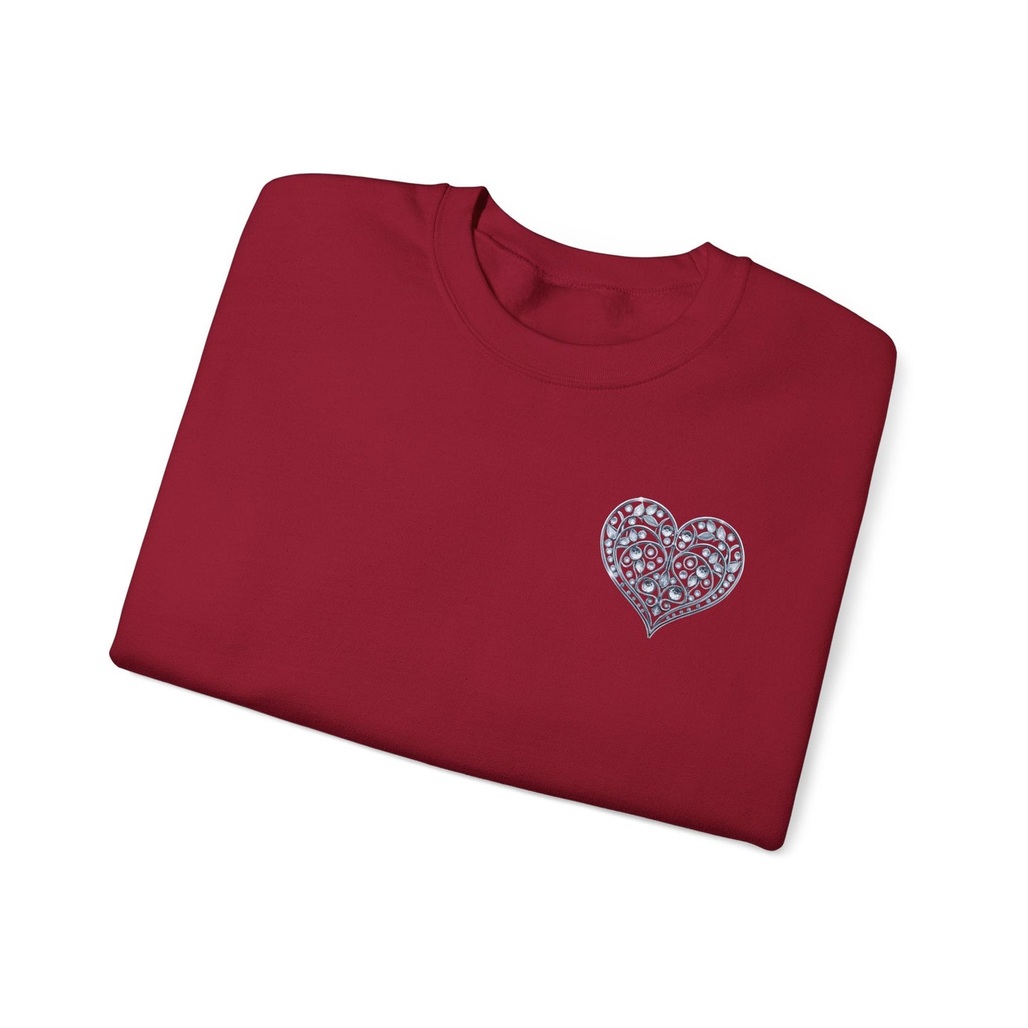 Crystal Heart Sweatshirt Unisex Fifty Fifty Cotton Poly Valentine Day Crewneck Gildan 18000