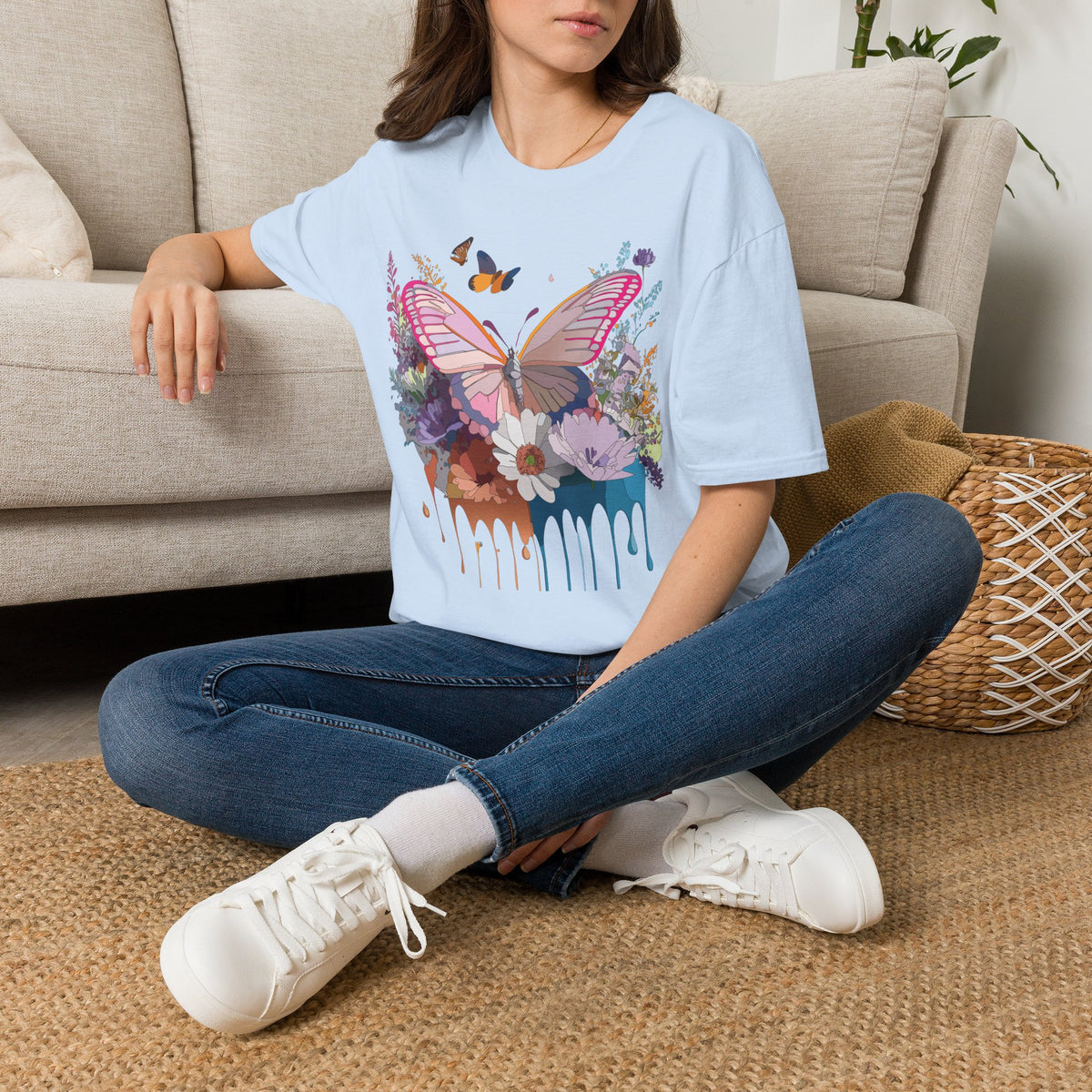 Butterfly Floral T-Shirt — Colorful Drip Wings Graphic Tee Unisex 100 Cotton Gildan T-Shirt