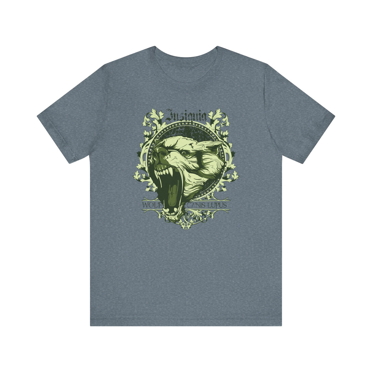 Howling Wolf Skull Tee Gothic Vintage Crest Green Graphic Unisex Cotton Shirt Art-54