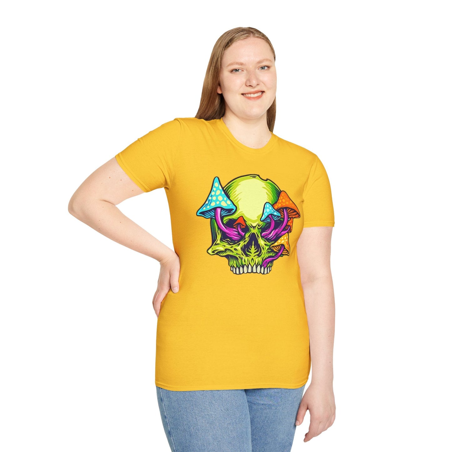 Unisex Skull Tee Shirt With Skeleton Art Design Gildan Softstyle 64000 100 Percent Ring Spun Cotton