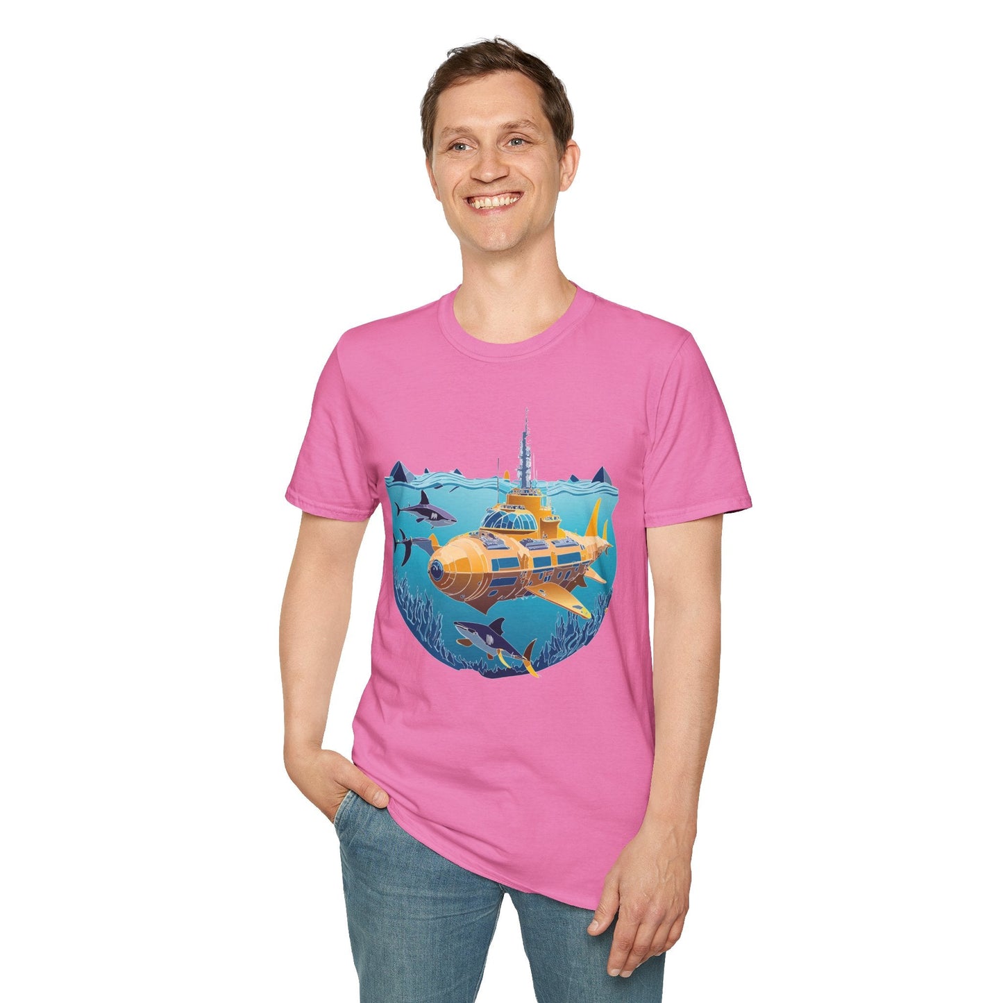 Ocean Tee Shirt Unisex Gildan Softstyle 64000 Ocean Theme Tee With U Boat Design