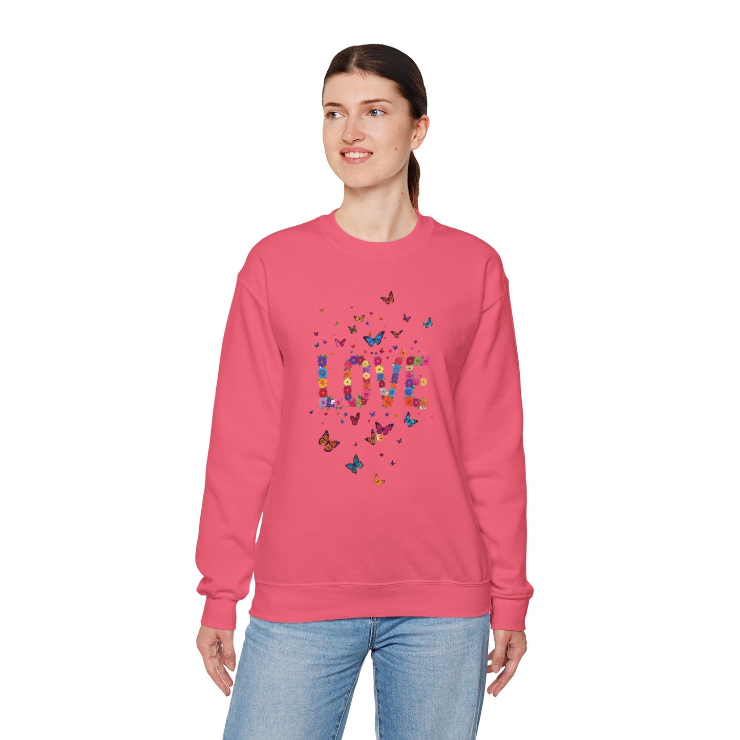 Unisex Floral Love Sweatshirt, Love Floral Sweatshirt, Floral Butterfly Sweatshirt, 50/50 Cotton-Poly Valentine's Day Sweatshirt 06