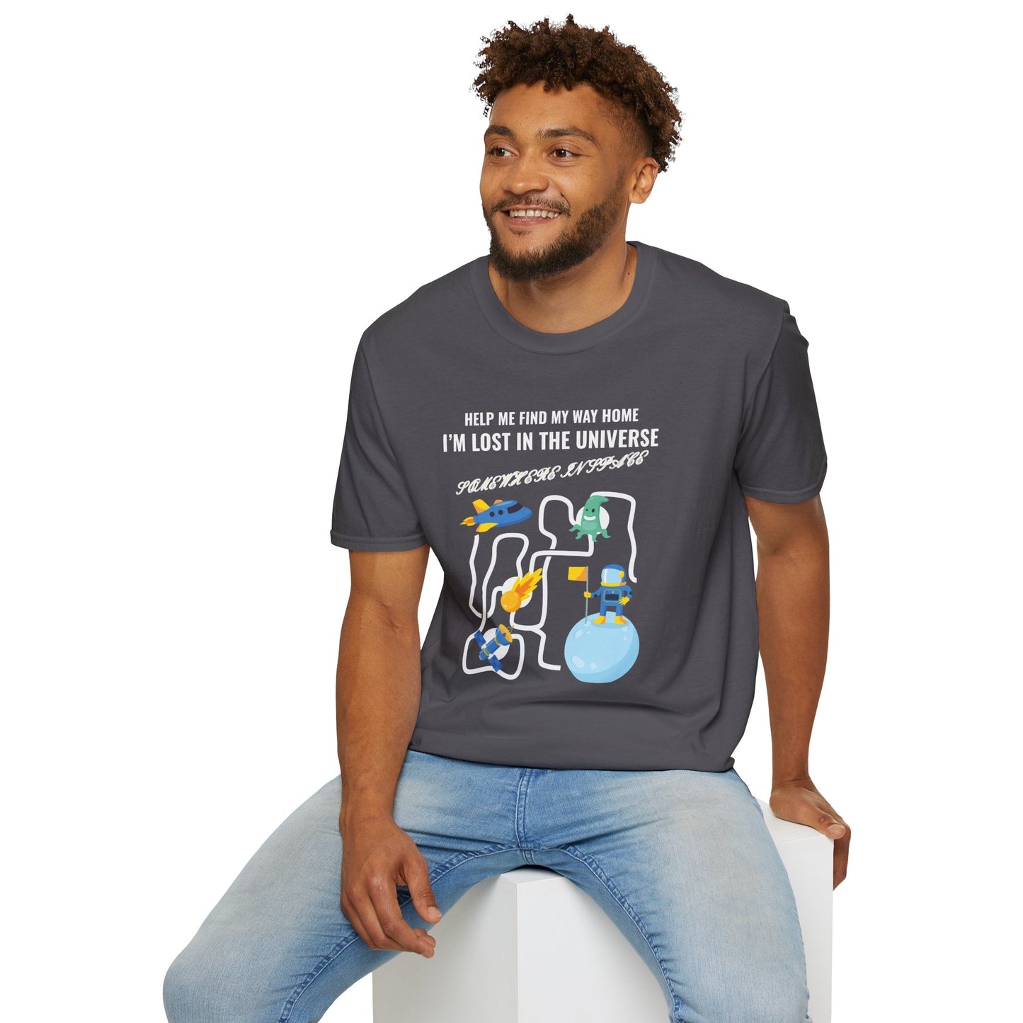 Lost in the Universe TShirt Unisex Cotton Cute Space Maze Graphic Tee