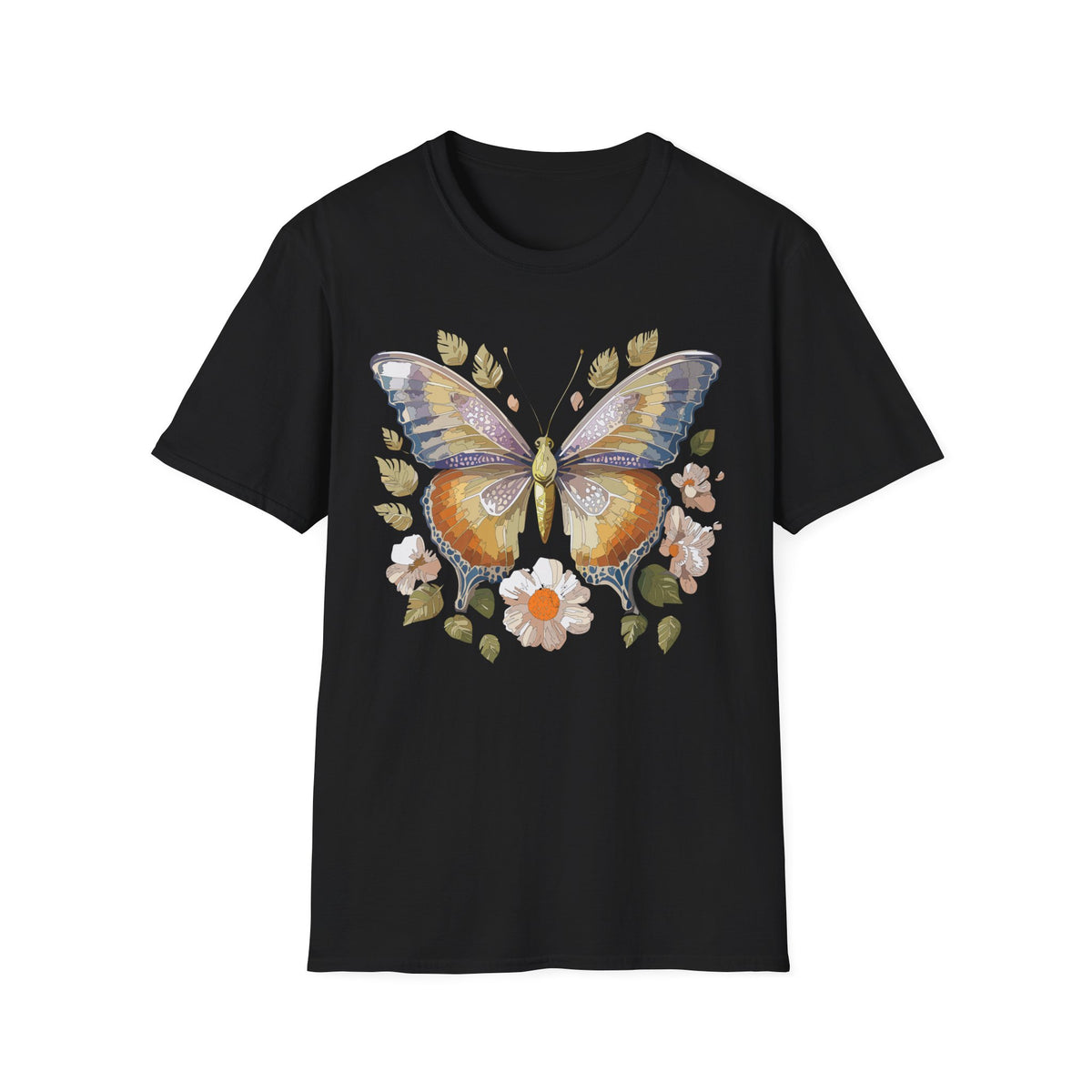 Butterfly Floral Tee — Watercolor Orange & Purple Butterfly Graphic Design Unisex 100 Cotton Gildan T-Shirt