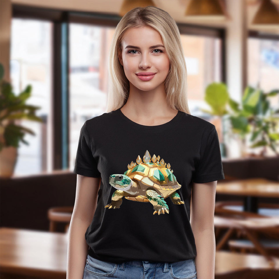 Turtle Graphic Unisex 100 Cotton Tee With Unique Animal Golden Medallion Art Design 34