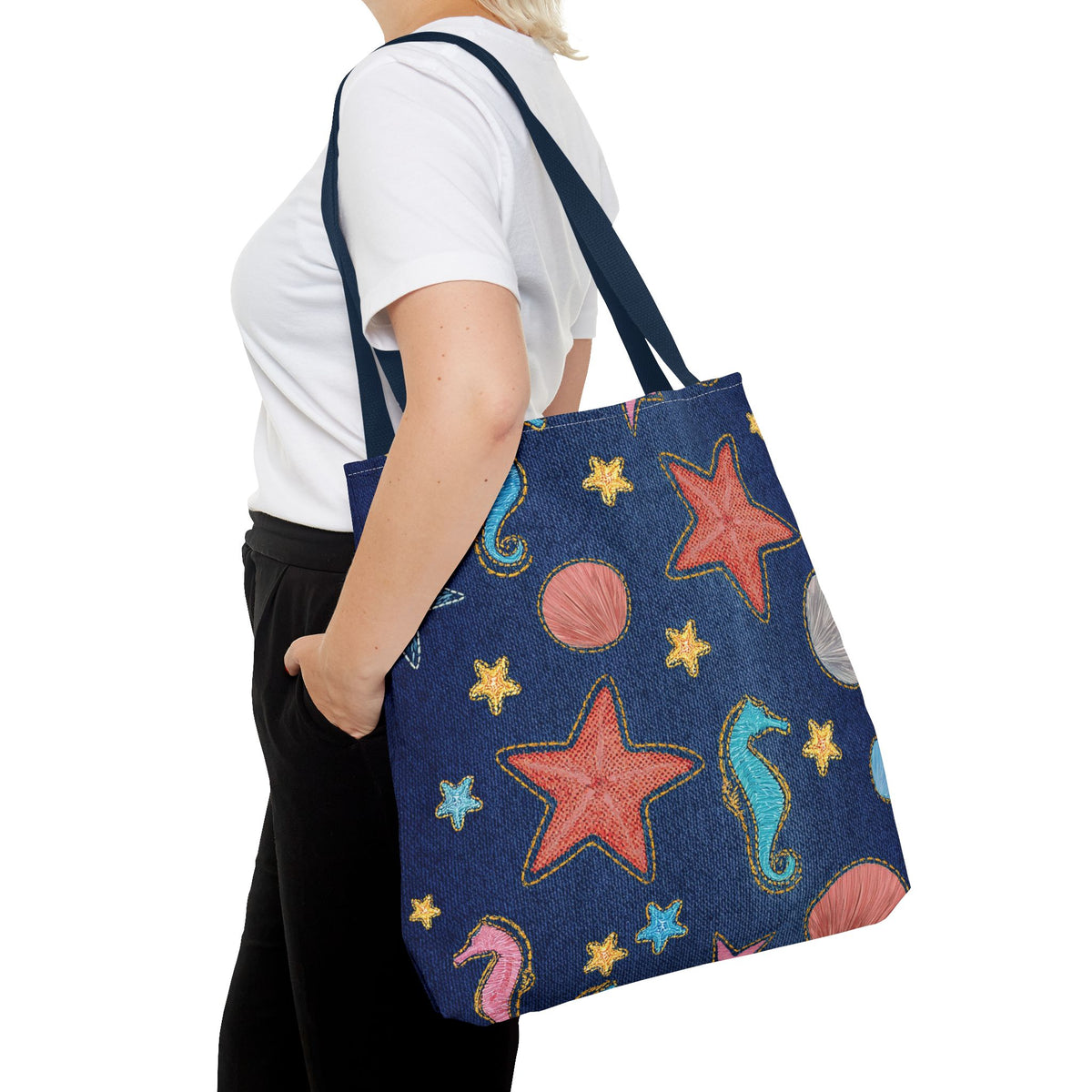 Denim Fabric Imitation Print Unisex Canvas Bag Poly Spun 3 Sizes Tote Bag 182-20