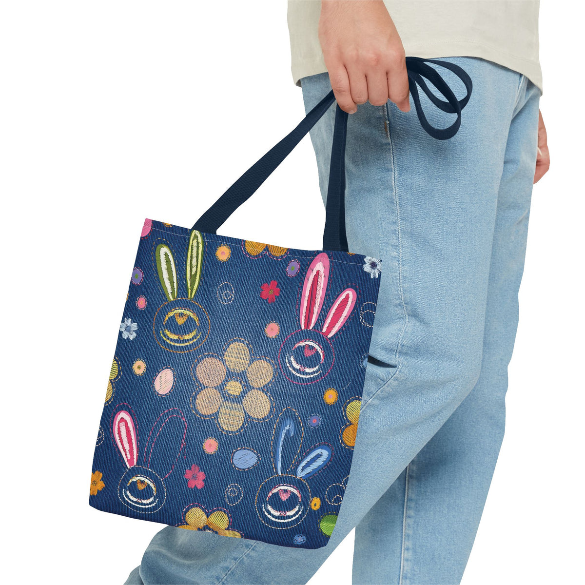 Easter Graphic Design Denim Fabric Imitation Print Unisex Canvas Bag Poly Spun 3 Sizes Tote Bag 204-9