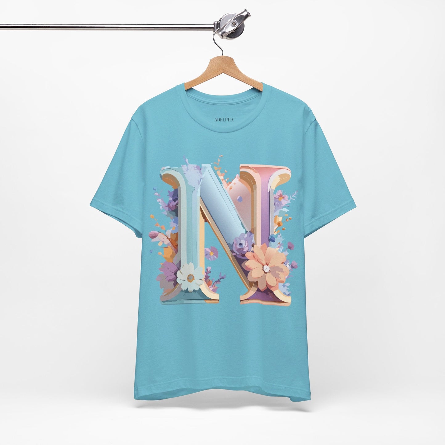 Letter N Shirt Unisex Graphic Tee Adelpha Vintage Inspired Artwork Short Sleeve Premium Cotton