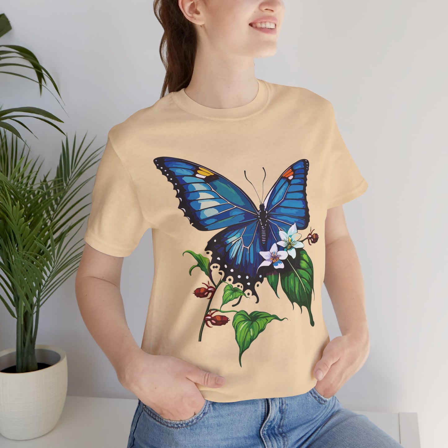 Cotton Tee Shirt with Butterfly Prints