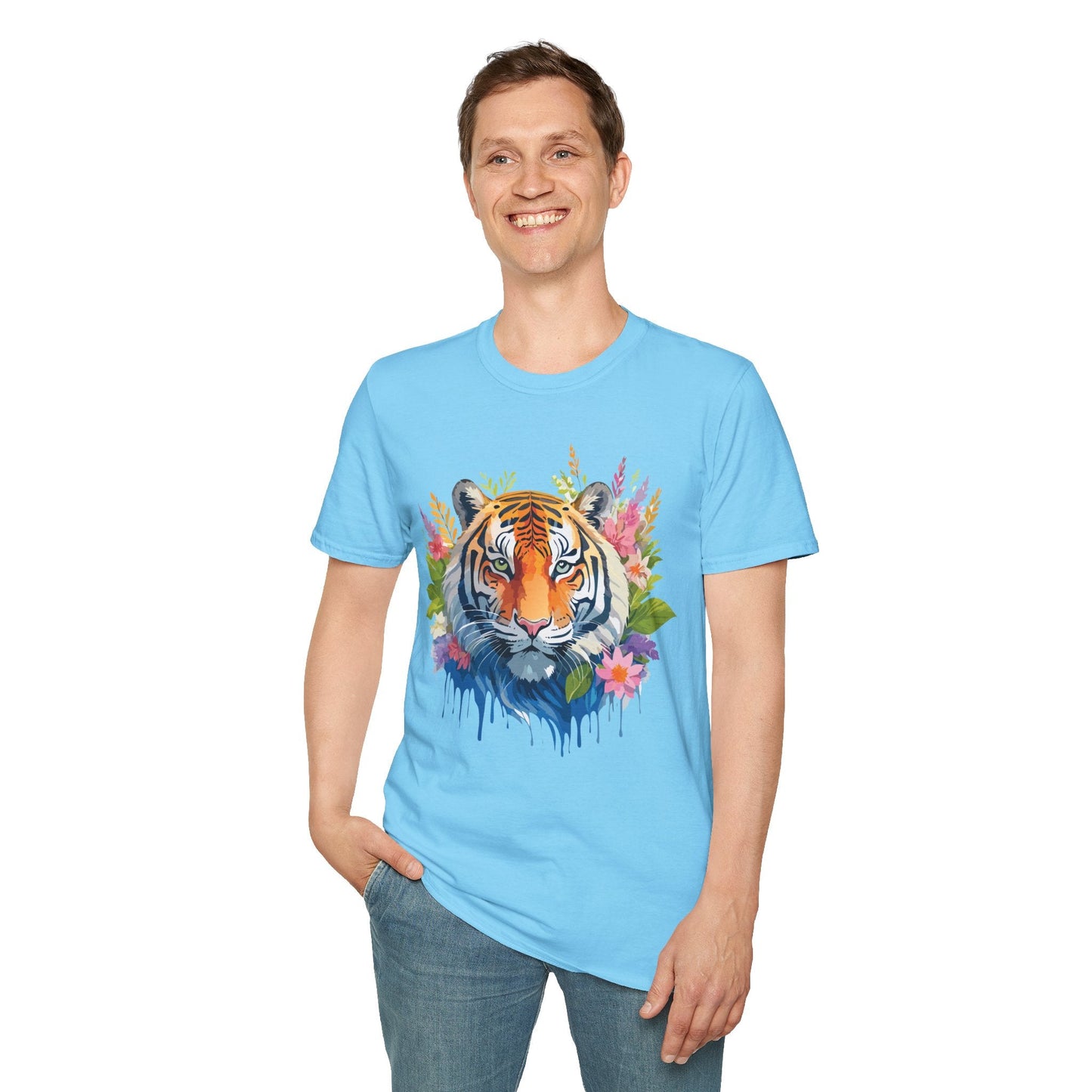 Tiger Print Unisex Gildan Softstyle Tee 64000 100 Percent Ring Spun Cotton