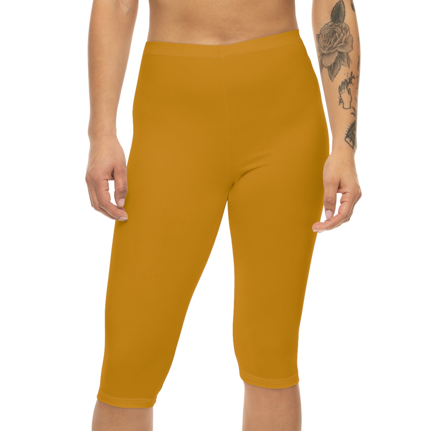 Harvest Bronze Color Women's Brushed Suede Poly Span Casual Capri Leggings XS-2XL