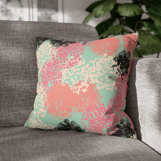 Faux Suede Pillowcase with Abstract print