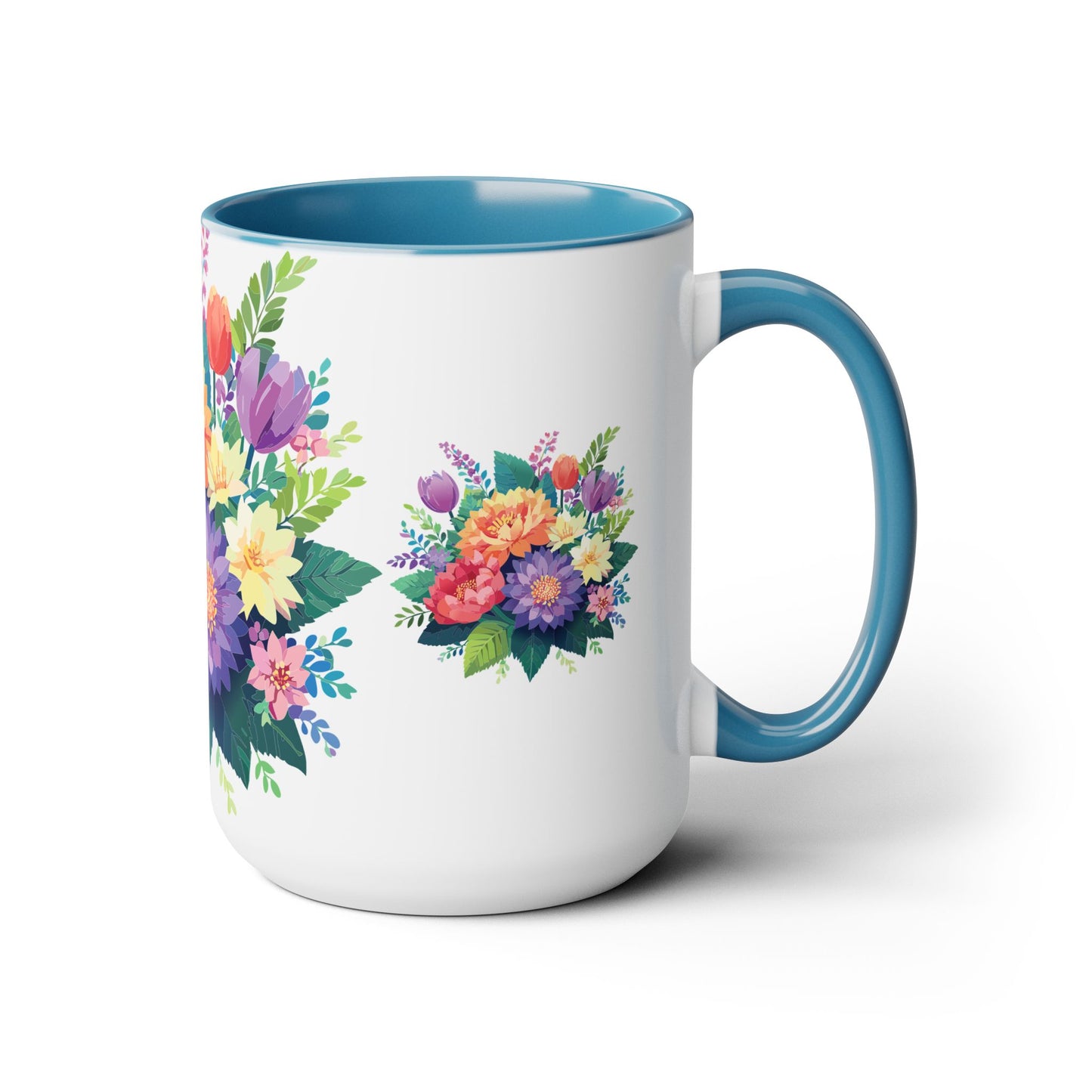 Two-Tone Coffee Mugs with flowers